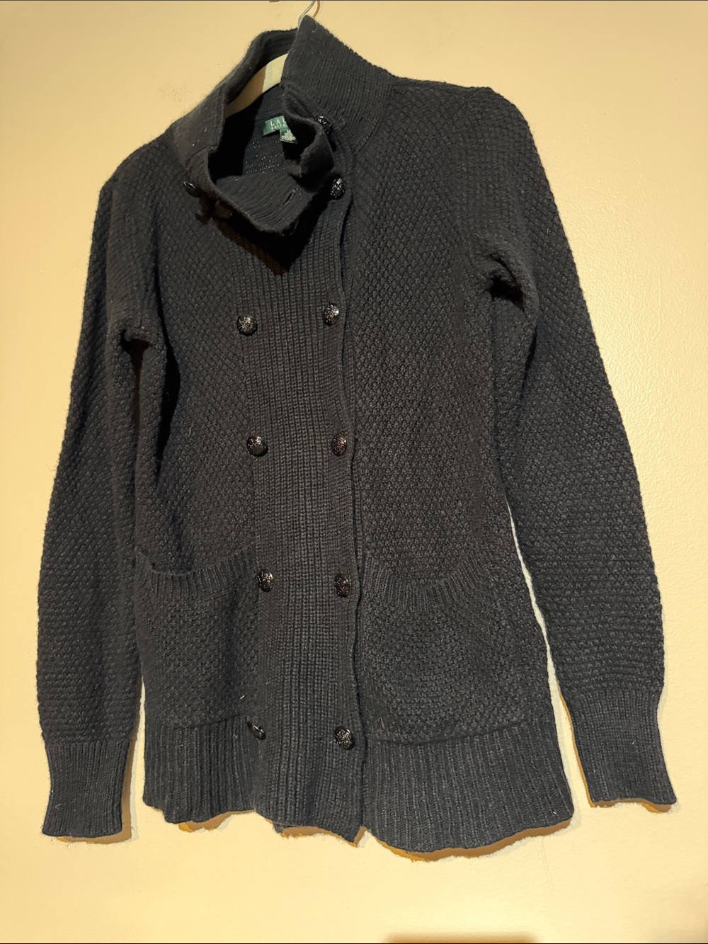 Lauren Ralph Lauren Black Double-Breasted Knit Cardigan